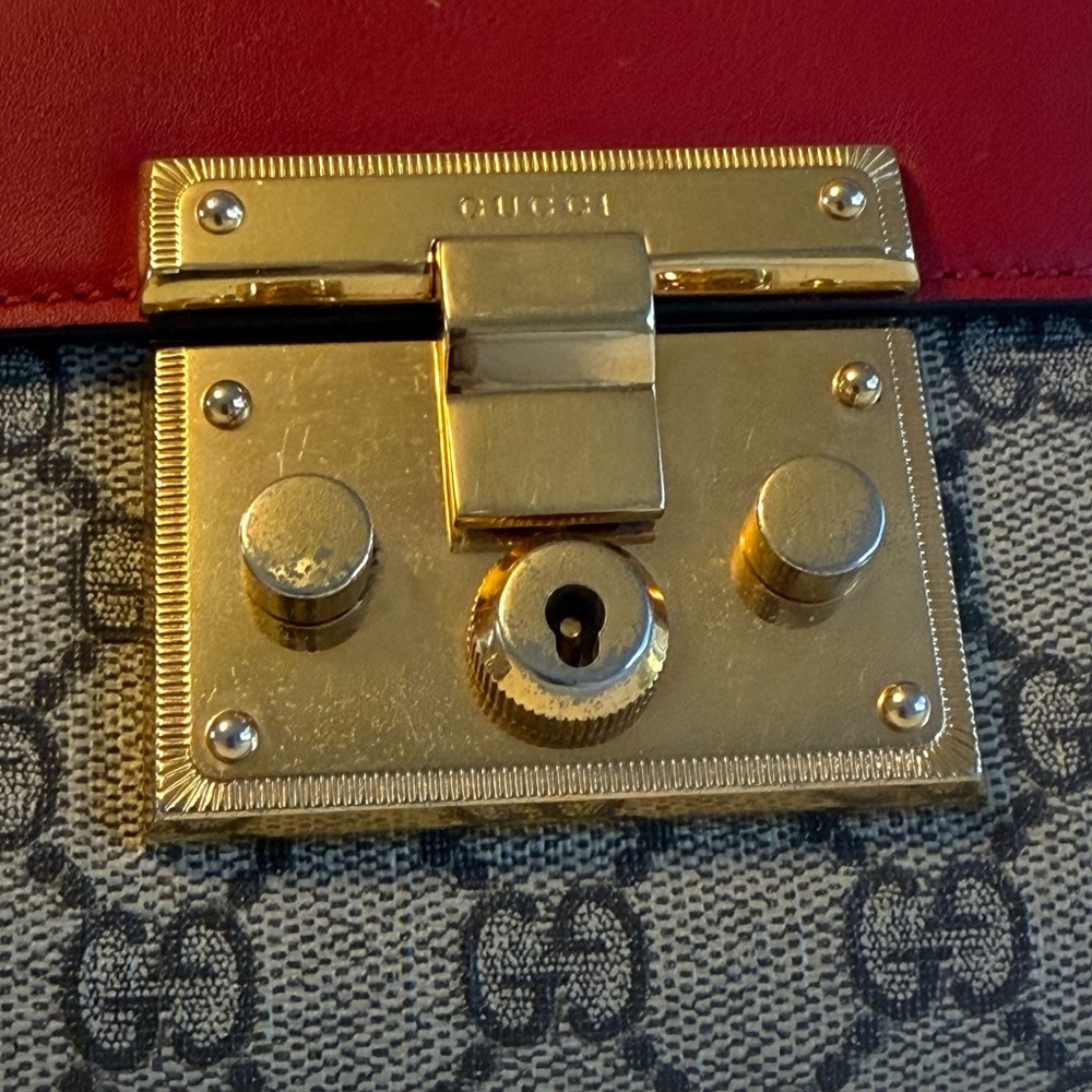Gucci Gg Red & Pink Padlock Chain Shoulder Bag - Picture 7 of 7